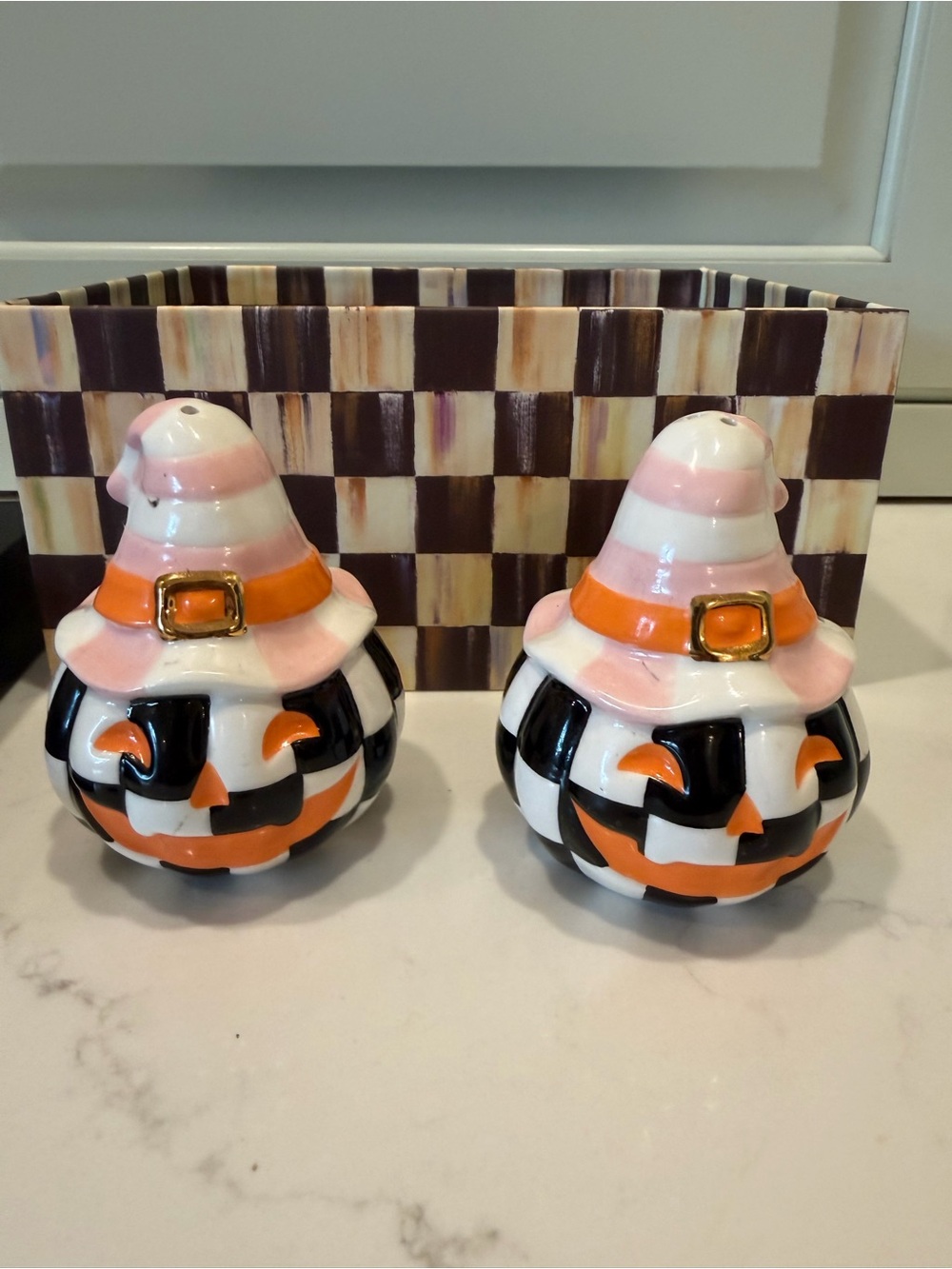 Mackenzie Childs Courtly Check Witch Salt & Pepper shakers with box